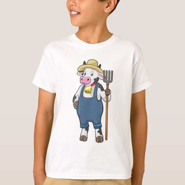 Camiseta Vaca como agricultor com Pitchfork (Frente)