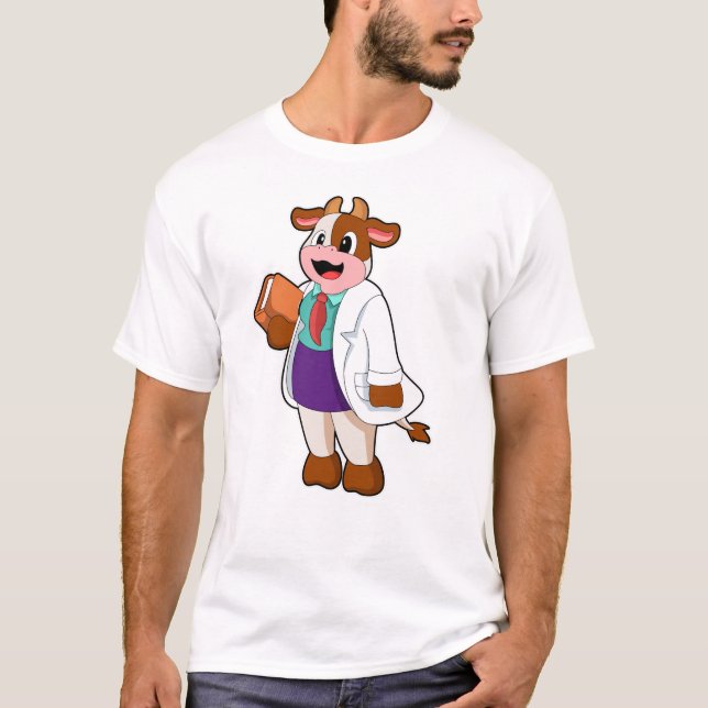 Camiseta Vaca como Enfermeira com Livro (Frente)