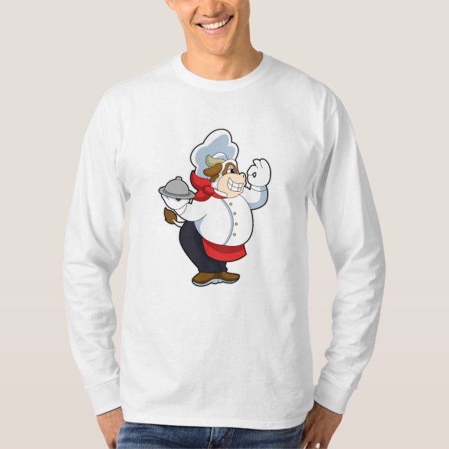 Camiseta Vaca como Garçom com placa de serviço (Frente)