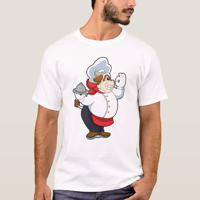 Camiseta Vaca como Garçom com placa de serviço (Frente)