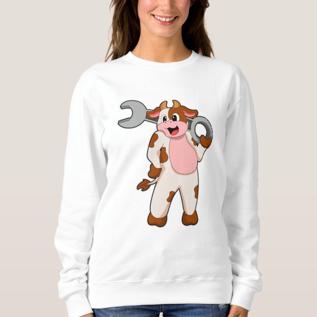 Camiseta Vaca como mecânica com chave inglesa (Frente)