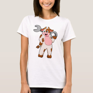 Camiseta Vaca como mecânica com chave inglesa