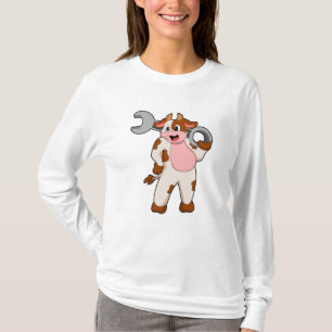 Camiseta Vaca como mecânica com chave inglesa