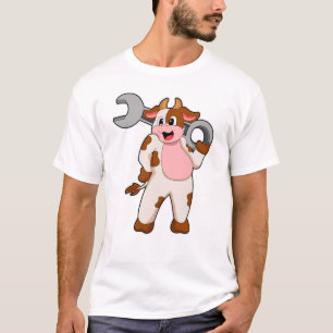 Camiseta Vaca como mecânica com chave inglesa