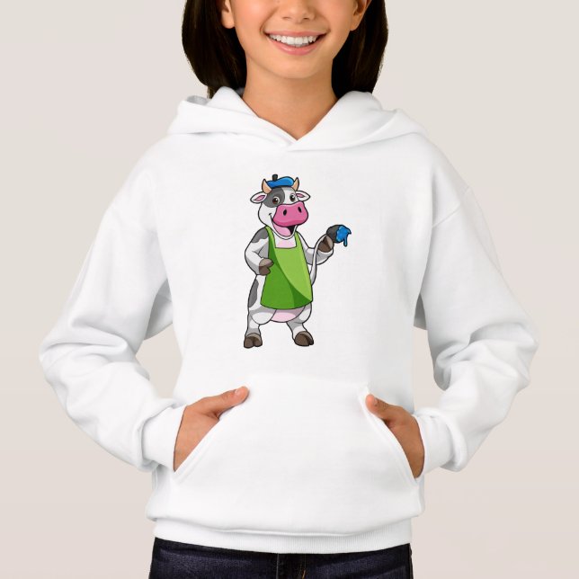 Camiseta Vaca como Pintor com Pintura e Apron (Frente)