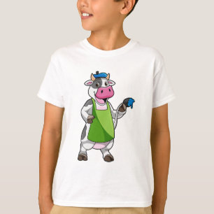 Camiseta Vaca como Pintor com Pintura e Apron