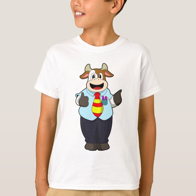 Camiseta Vaca como professor com gravata (Frente)