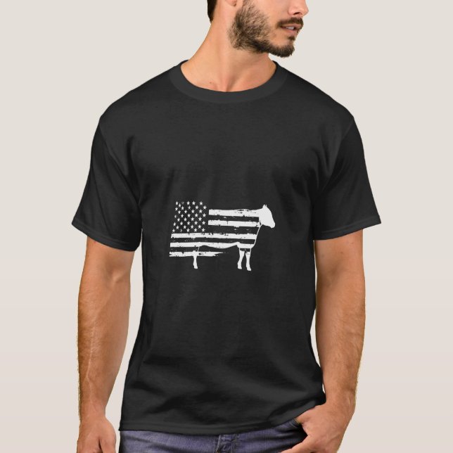 Camiseta Vaca da Bandeira Americana Grunge (Frente)