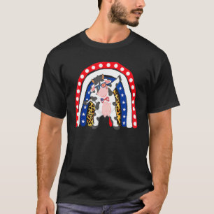 Camiseta Vaca Dabbing 4 de Julho Bandeira Americana Leopard