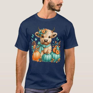 Camiseta Vaca das Terras Altas Abóbora Laranja Borboleta Ou