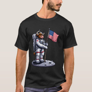 Camiseta Vaca das Terras Altas Astronauta com Bandeira Amer