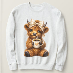 Camiseta Vaca das Terras Altas Bebe Café Usa Laço de Leopar