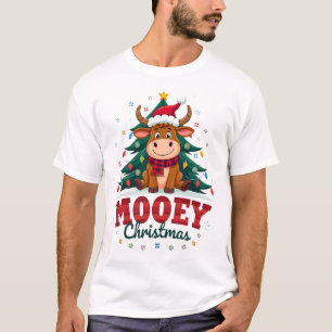 Camiseta Vaca das Terras Altas Bezerra Chapéu de Papai Noel