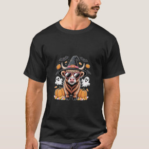 Camiseta Vaca das Terras Altas Chapéu de Bruxa Halloween Fa