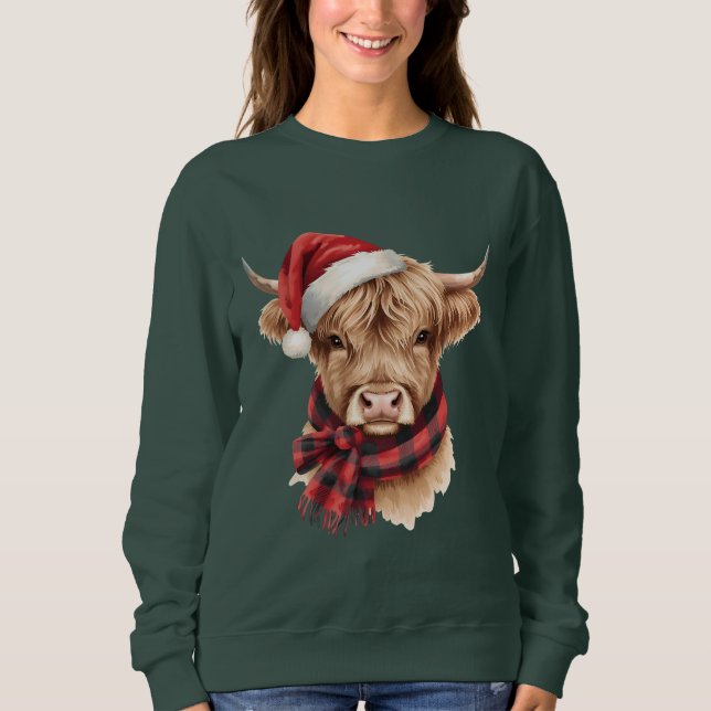 Camiseta Vaca das Terras Altas com Chapéu de Natal (Frente)