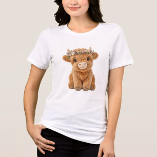 Camiseta Vaca das Terras Altas com Coroa de Flores Silvestr
