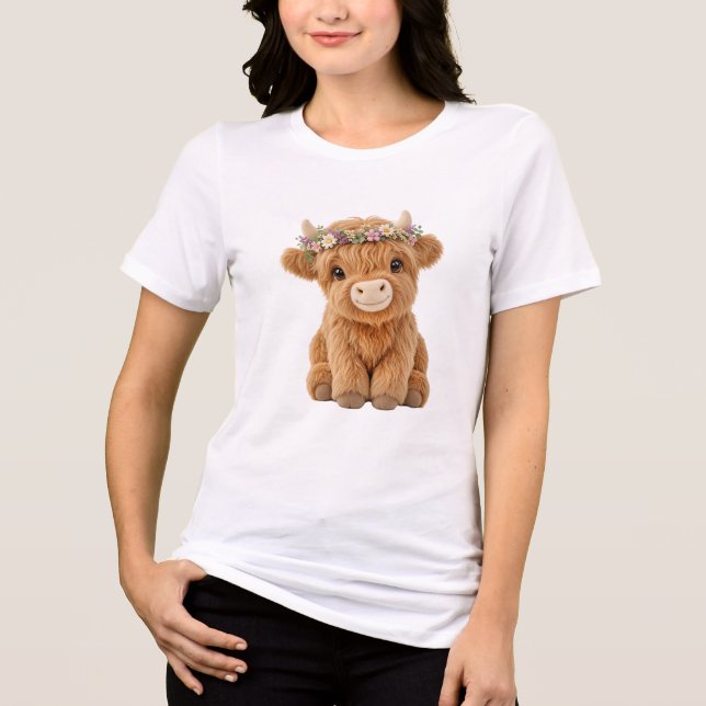 Camiseta Vaca das Terras Altas com Coroa de Flores Silvestr (Frente)