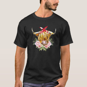 Camiseta Vaca das Terras Altas com Lenço Vermelho Vaca Flor
