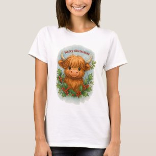 Camiseta Vaca das Terras Altas da Escócia no Natal com Azev