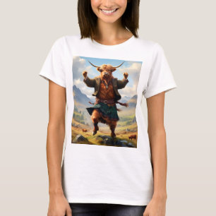 Camiseta Vaca das Terras Altas Dançando a Highland Fling,