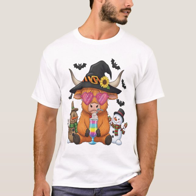 Camiseta Vaca das Terras Altas de Halloween (2) (Frente)
