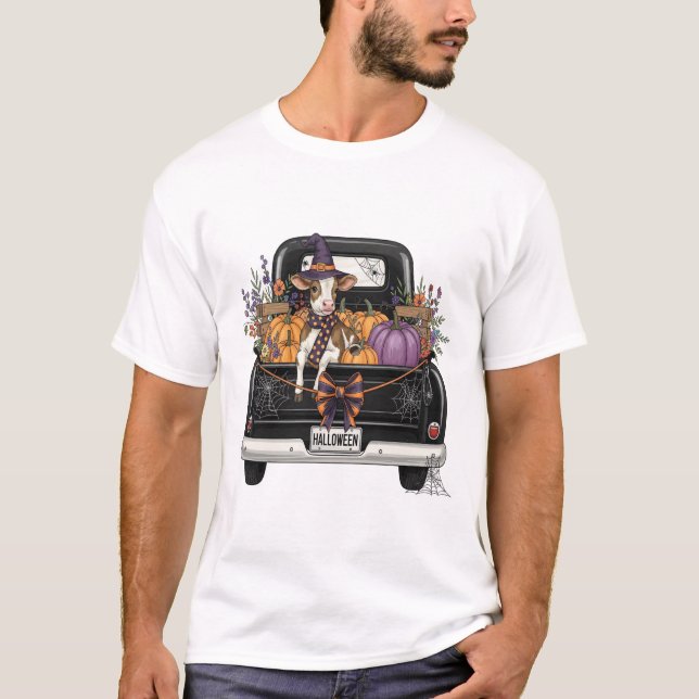Camiseta Vaca das Terras Altas de Halloween com Caminhão (Frente)