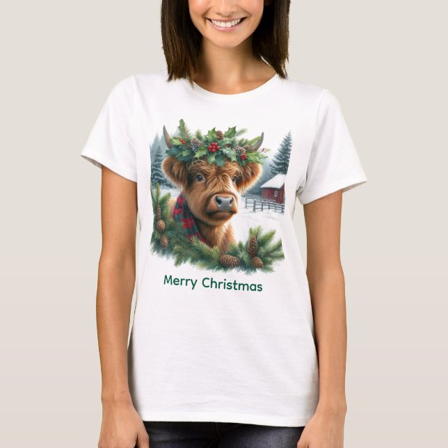 Camiseta Vaca das Terras Altas de Natal com Pinheiro  (Frente)