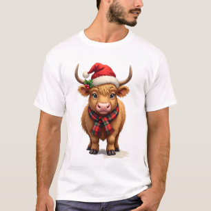 Camiseta Vaca das Terras Altas de Natal Vintage com Chapéu