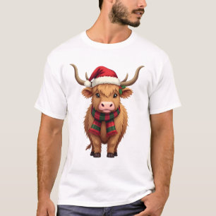 Camiseta Vaca das Terras Altas de Natal Vintage com Chapéu 