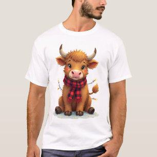 Camiseta Vaca das Terras Altas de Natal Vintage com Xadrez 