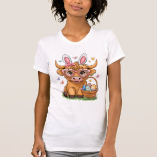Camiseta Vaca das Terras Altas do Dia de Páscoa Coelho da P