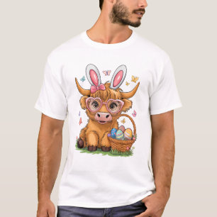 Camiseta Vaca das Terras Altas do Dia de Páscoa Coelho da P