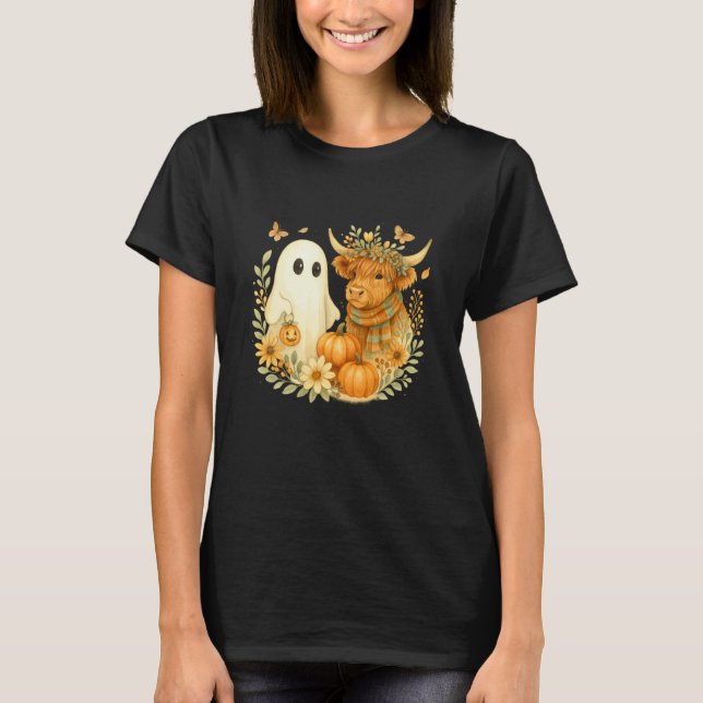 Camiseta Vaca das Terras Altas & Fantasma Patch de Abóbora  (Frente)