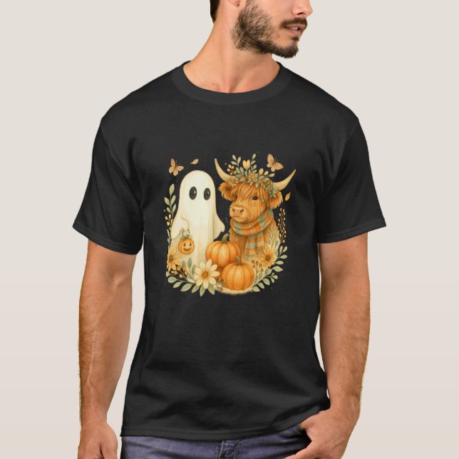 Camiseta Vaca das Terras Altas & Fantasma Patch de Abóbora  (Frente)