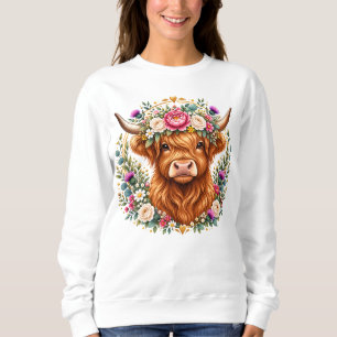 Camiseta Vaca das Terras Altas Floral Escocesa Botânica