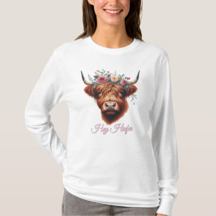Camiseta Vaca das Terras Altas fofa e floral/primavera