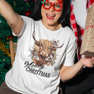 Camiseta Vaca das Terras Altas Mooey Natal Aquarela