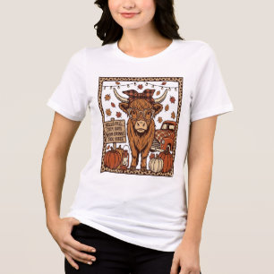 Camiseta Vaca das Terras Altas Olá Outono Desenho de Gravur