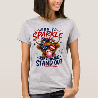 Camiseta Vaca das Terras Altas Patriótica com Gráfico de Br