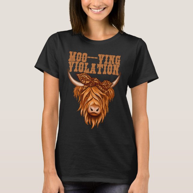 Camiseta Vaca das Terras Altas Violação de Moo Ving (Frente)