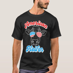 Camiseta Vaca de 4 de Julho Americana Novilha Vermelha Bran