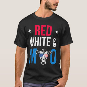 Camiseta Vaca De Bandeira Vermelha, Branca E Moo Patriótica