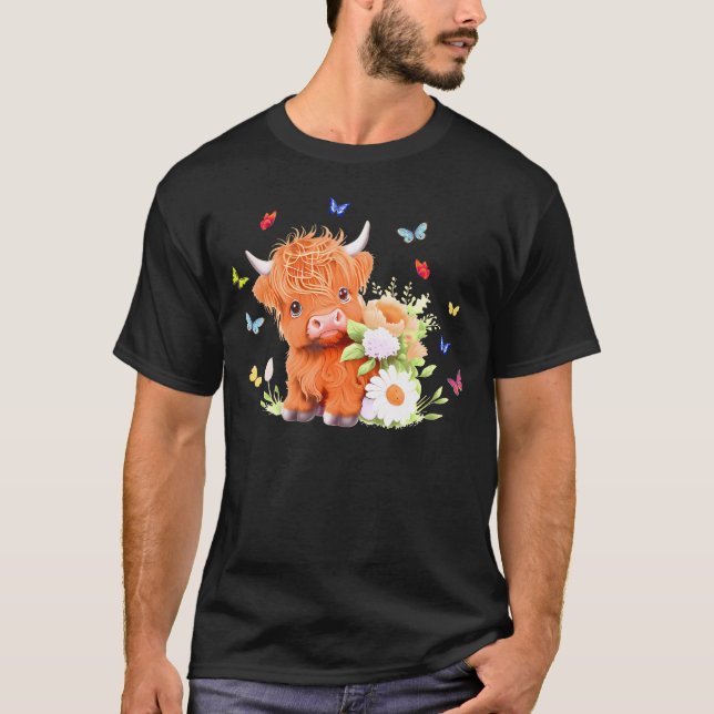 Camiseta Vaca De Cachorro De Bebê Cinto Com Flores, Vitelo  (Frente)