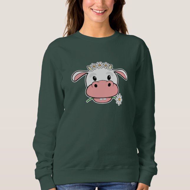 Camiseta Vaca de Cartoon | Camisola de Fazenda Kawaii (Frente)