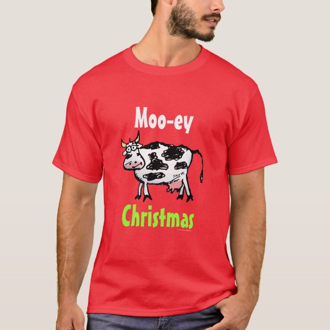 Camiseta Vaca de Cartoon de Natal Moo-ey (Frente)