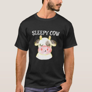 Camiseta Vaca de Crianças Sonolenta Preta e Branca Fofa Moo