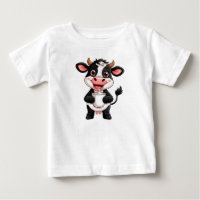 Vaca de desenho animado alegre bebendo leite