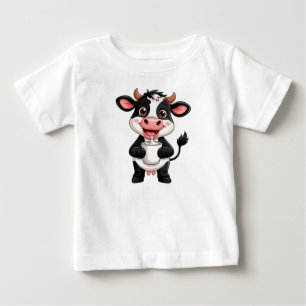 Camiseta Vaca de desenho animado alegre bebendo leite