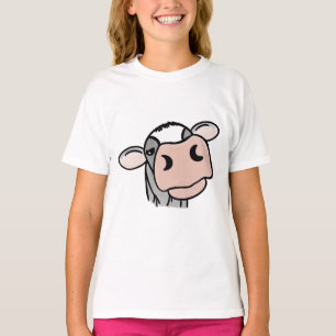 Camiseta vaca de desenho animado preto branco rosa beijo ci