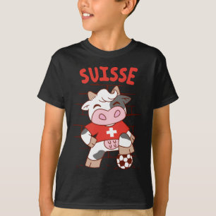 Camiseta Vaca de Futebol Suíço Fã de Futebol Bandeira da Su